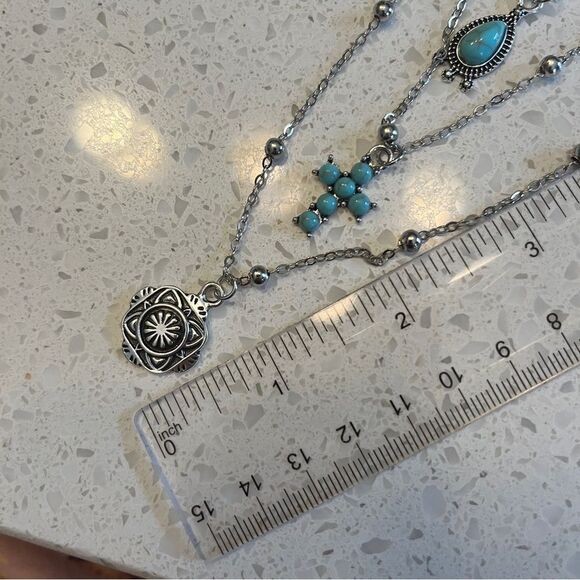 3pcs fake Turquoise cross Western Cowgirl Vintage style Chain Necklace Set - Picture 7 of 12
